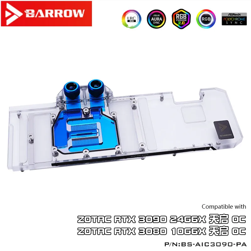 

Barrow 3090 3080 GPU Water Block for ZOTAC RTX 3090/3080 TQ OC, Full Cover ARGB GPU Cooler, BS-AIC3090-PA