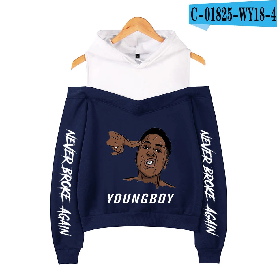 Kpop YoungBoy Never Broke agne толстовки для девочек с открытыми плечами женские толстовки с капюшоном Горячая Мода Женская одежда - Цвет: navy blue