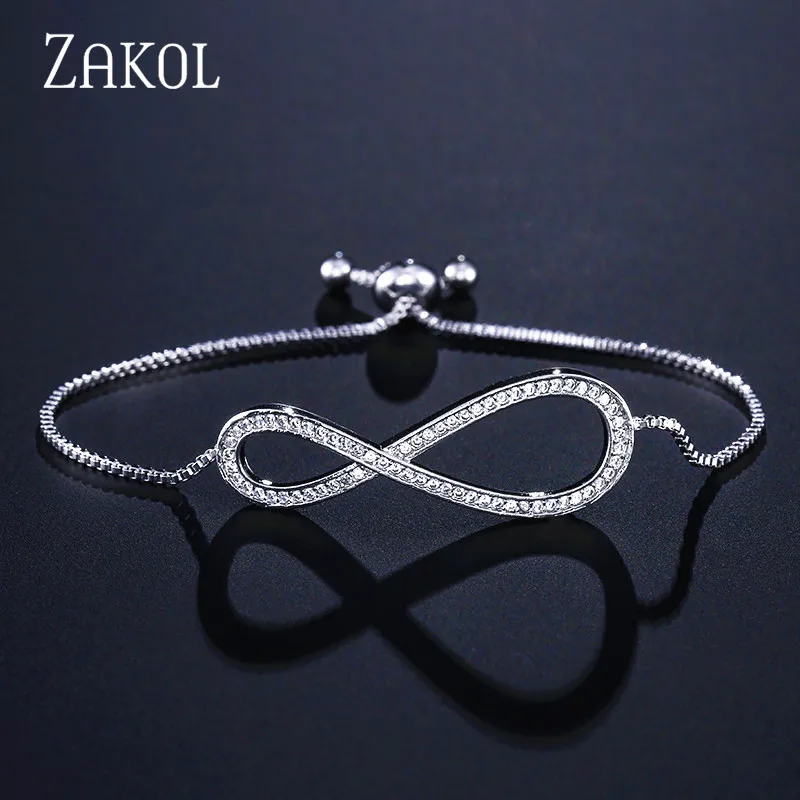Модные браслеты и браслеты ZAKOL 8 форм с кубическим цирконием и регулируемым звеном для женщин, модные ювелирные изделия, подарок FSBP2030 - Окраска металла: Rhodium plated