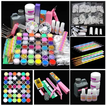 

Pro Acrylic Power Manicure Nail Kit Acrylic Liquid Tips Cutter Glitter Rhinestones File Brush Manicure Nail Art Tool Set Gel Kit