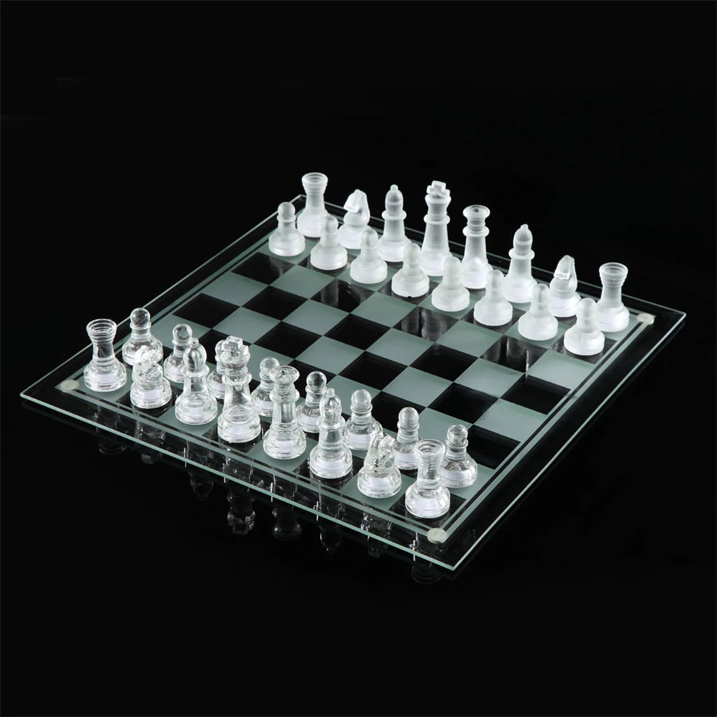 Buy Online Best Quality Glass International Chess Board with Chess Pieces Set, Crystal Chess Set