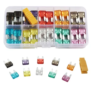 100Pcs Profile Small Size Blade Car Fuse Assortment Set for Auto Car Truck 2.5/3/5/7.5/10/15/20/25/30/35A Fuse with Plastic Box