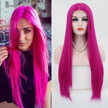 RONGDUOYI термостойкие волосы розового цвета синтетические парики на кружеве для женщин средняя часть ручная вязка длинный шелковистый прямой парик на шнурке