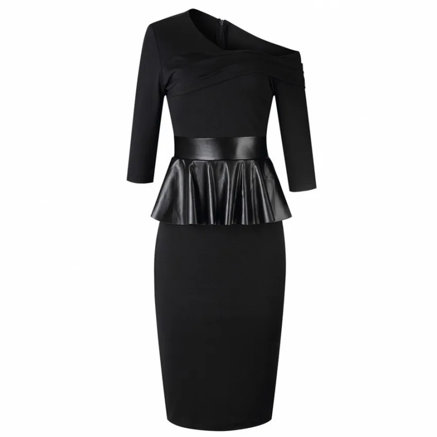 

Autumn Women Office Dress 2019 Ladies Black Dress Working Girl Ruffle Zipper Plus Size Evening Bodycon Midi Dresses Sheath Slim