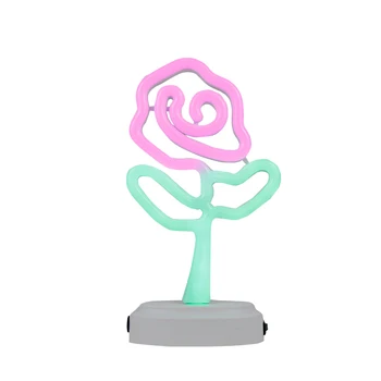 

24cm table lamp led usb pink flower green leaf greenery neon lamp decoration room lighting neon bar lights