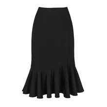 Высококачественная женская черная юбка офисная Высокая талия и бедра-Обернутая Bodycon Русалка юбка повседневные миди юбки с оборками Женские низ