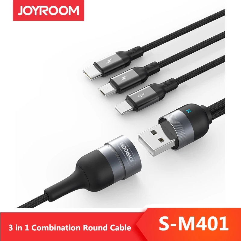 

JOYROOM 1.2M+0.3M Extension Cable Simultaneous Charging 3In1 Aluminum Alloy Nylon Braide Supports Micro Type-C IPhone Data Line