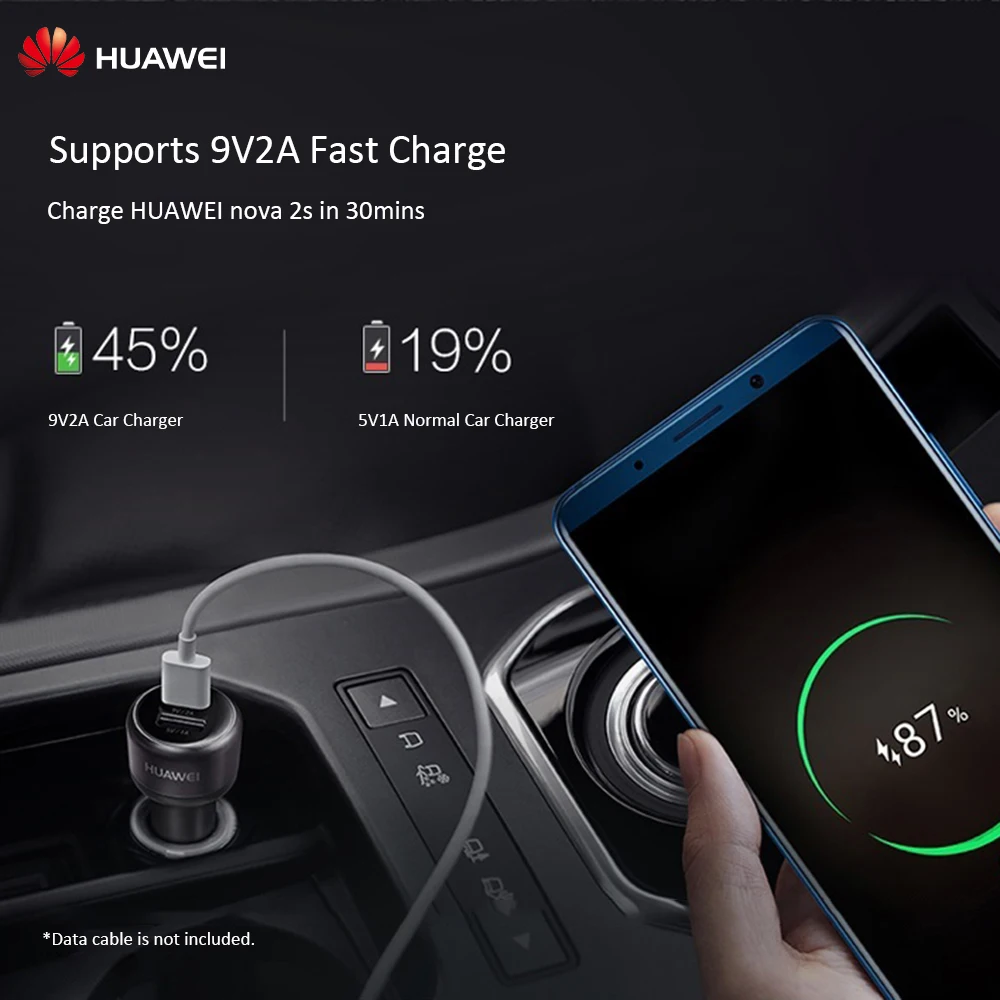 HUAWEI QuickCharge™9V 2A автомобильное зарядное устройство 18W быстрая зарядка защита Зарядка 2/Dual USB A порт для iPhone huawei samsung Xiaomi