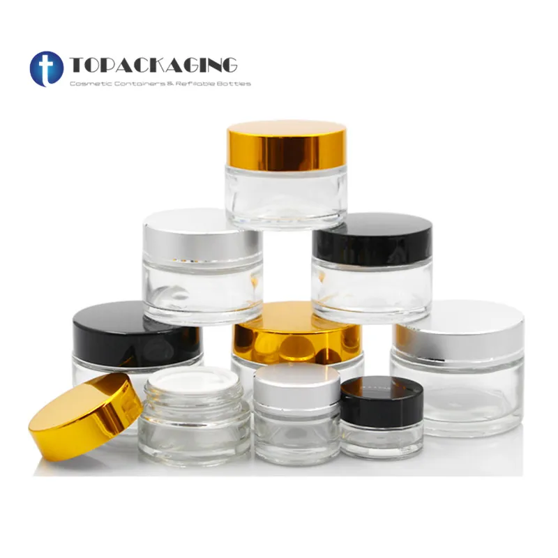 50PCS*5/10/15/20/30/50/80/100g Cream Jar Clear Glass Cosmetic Container Empty Makeup Facial Mask Refillable Pot Sample Canister 100g 200g 300g cream jar white double layer pp plastic facial mask makeup sub bottling empty cosmetic container sample canister