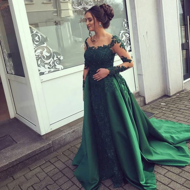 Emerald Green Evening Dress Lace Long 
