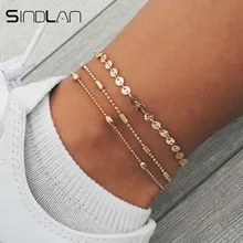 Sindlan/3 шт., блестящие браслеты на ногу с бусинами, набор золотых летних браслетов на лодыжке, женские браслеты на ногу, сандалии на босую ногу, ювелирные изделия