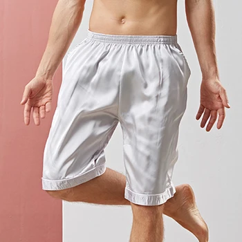 

Men's Sleep Bottoms Summer Satin Silk Sleepwear Underwear Sleep Shorts Home Pajamas Nightwear Solid Color Male