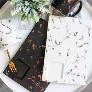 

European Style White Black Gold Marble Ceramic Plate Dish Matte Porcelain Dinnerware set Steak Salad Snack Cake Dessert Plates