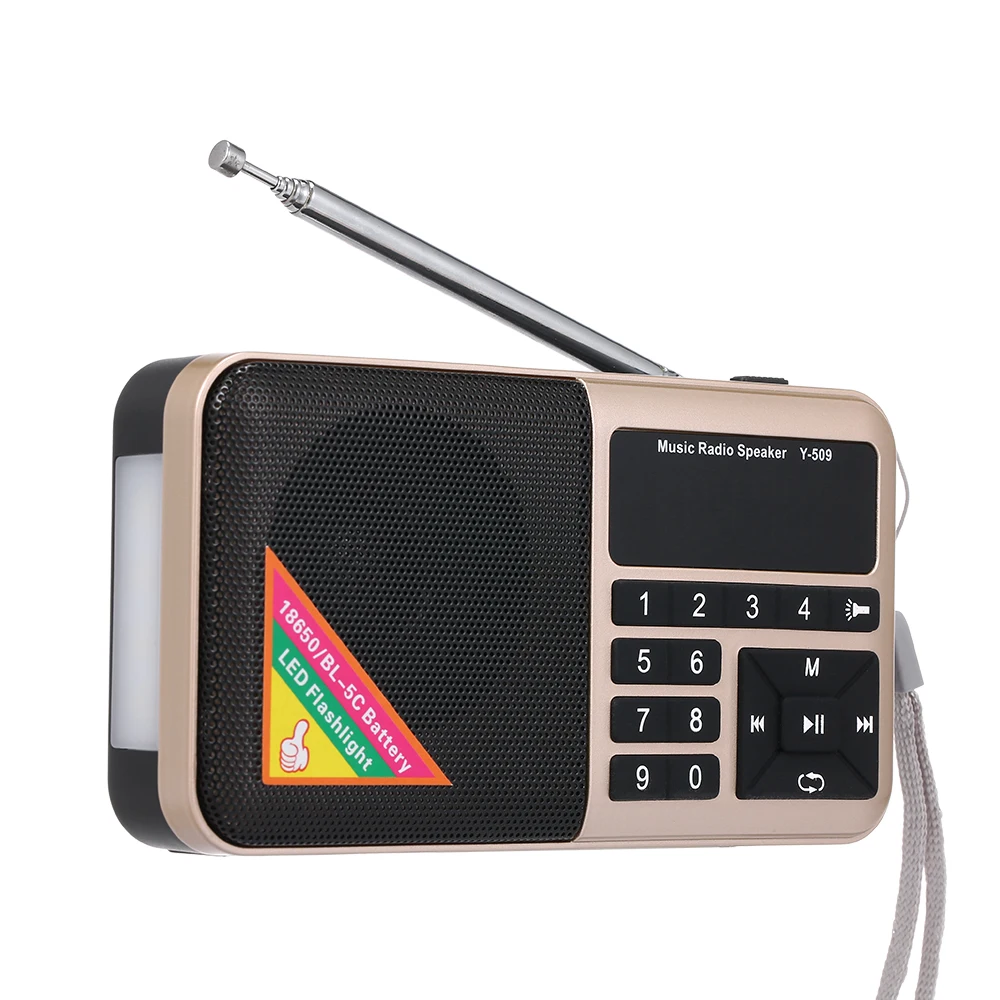 Y-509 портативный FM радио мини цифровой Raido Высокое качество динамик MP3 музыкальный плеер TF карта с светодиодный фонарик экран дисплей