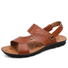Летние мужские сандалии; обувь из натуральной кожи наивысшего качества; шлепанцы без застежки; удобные мужские пляжные коричневые сандалии; zapatillas hombre
