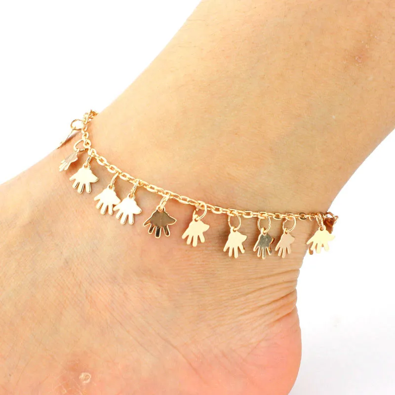 Beach Barefoot Toe Chain Link Foot Anklet Palm Jewelry Ankle Bracelet anklets for women Accessories boho bohemian leg gifts