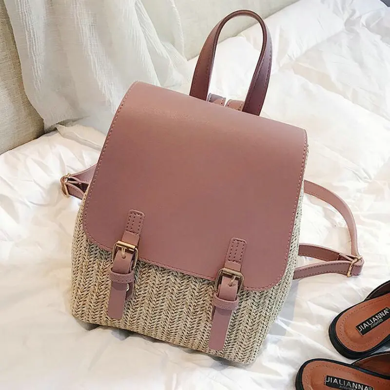 Мода сумка женская соломенный рюкзак женский рюкзак для путешествий Mochilas школьные сумки для девочек женские кожаные рюкзаки V3-66