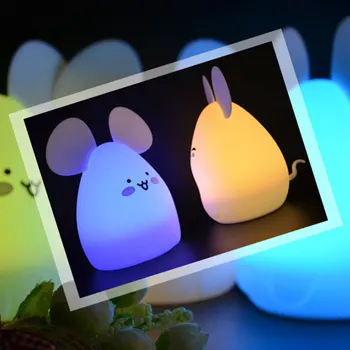 

Night Light Mouse Shape Led Cute Breastfeeding Nursery Lamp Silicone Bedside Desktop Tap Control USB Charging 9 Color Changing