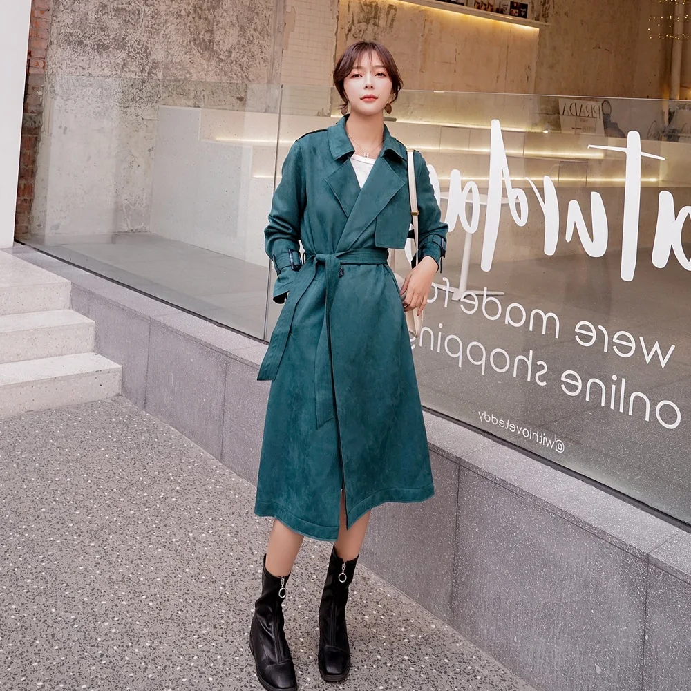 

Photo Shoot French Laziness feng zhang Coat 2020 Spring New Style Retro British Style Large Lapel Waist Hugging Trench Coat Wome
