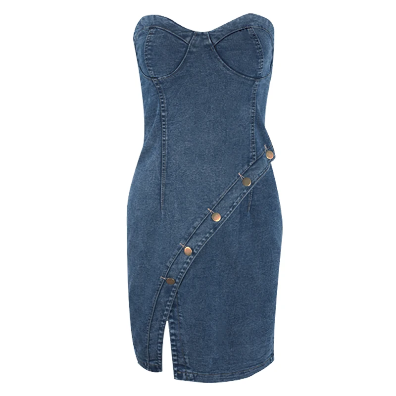

B4080 2019 Summer new style women fashion sexy temperament one word shoulder slim denim dress cheap wholesale