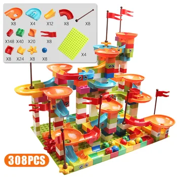 77-308PCS Marble Race Run Big Block Compatible Duploed Building Blocks Funnel Slide Blocks DIY Big Bricks Toys For Children gift 4