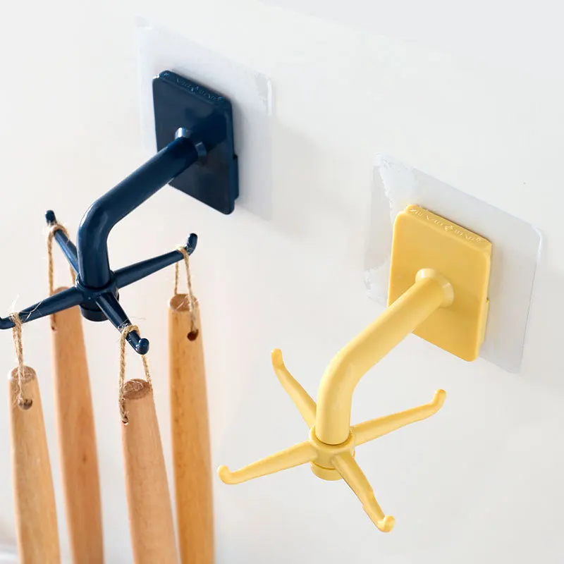 

Free Punched Rotatable Hook Kitchen Kitchenware Storage Rack Bathroom Wall Hangers Four Hooks Towel Wall Hangers Storage Rack