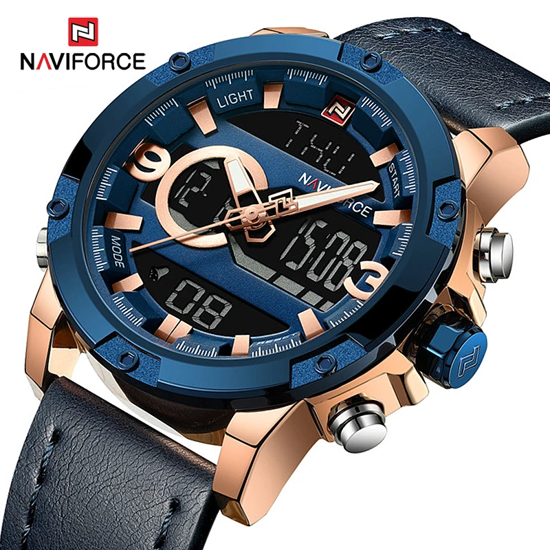 

NAVIFORCE Waterproof Leather Army Military Watch Men Sport Watches Luxury Brand Digital Quartz WristWatch Man Relogio Masculino