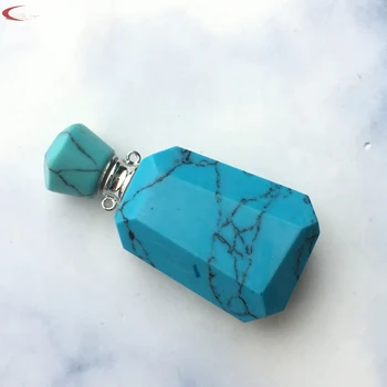 

Synthetic Turquoises Necklace ,Perfume Bottle Pendant Necklace ,Faceted Essential Oil diffuser necklace,Summer jewelry.