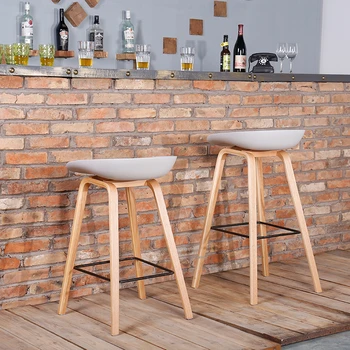 

Nordic Modern Simple Solid Wood Bar Stool Home Bar Chair Plastic Bar Front Desk Cashier Customized Designer Restaurant Furniture