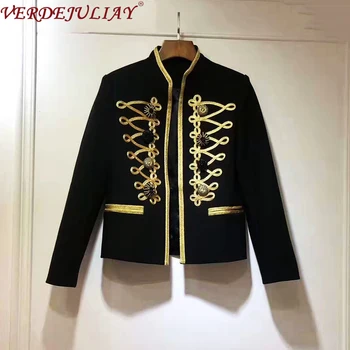 

VERDEJULIAY 2020 Spring New Vintage Design Runway Cardigan Women Multi Buttons Gold & Black Retro Luxury Embroidery Jacket