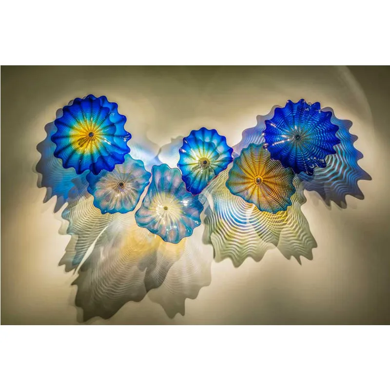 

GIRBAN Modern Design Murano Glass Platters 6pcs Wall Mounted Plate for Home Blue Tone Sea Style Hanging Decorative Wall Art