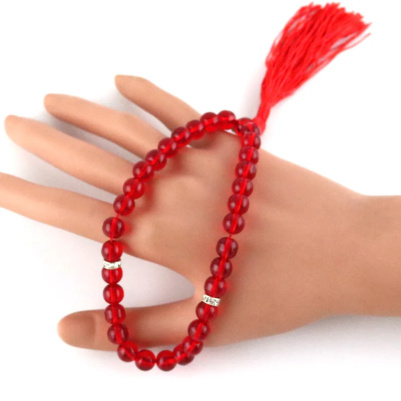 

Muslim 33 beads red tasbih bracelet round beads rosary Islamic Muslim Tesbih Allah worship woven tassel