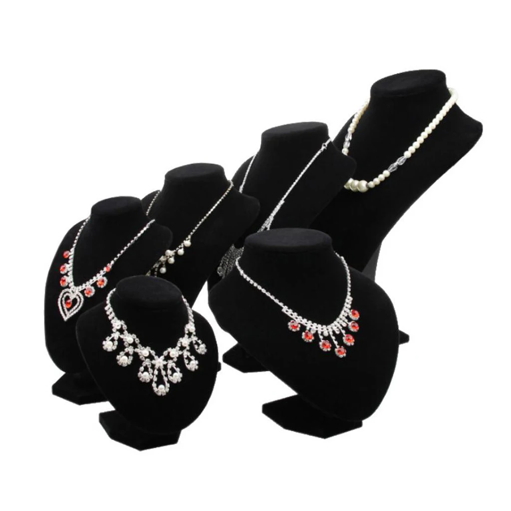 Black Velvet Wooden Necklace Display Bust Stand Mannequin Jewelry Holder for Necklaces Chain Choker Pendant Jewelry Packaging