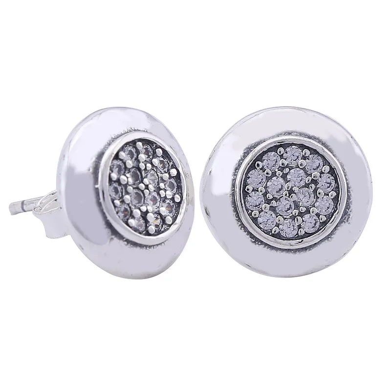 

Authentic 925 Sterling Silver Earring Signature WIth Crystal Stud Earrings For Women Wedding Gift Fine Europe Jewelry