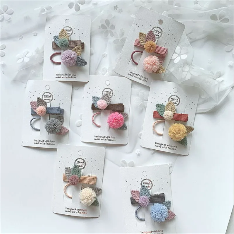 

10Set/Lot New Gauze Mesh Pom Pom Princess Hair Clips Hair Rope Cute Kids Girls Hairpin Leaves Hair Accessories Headdress