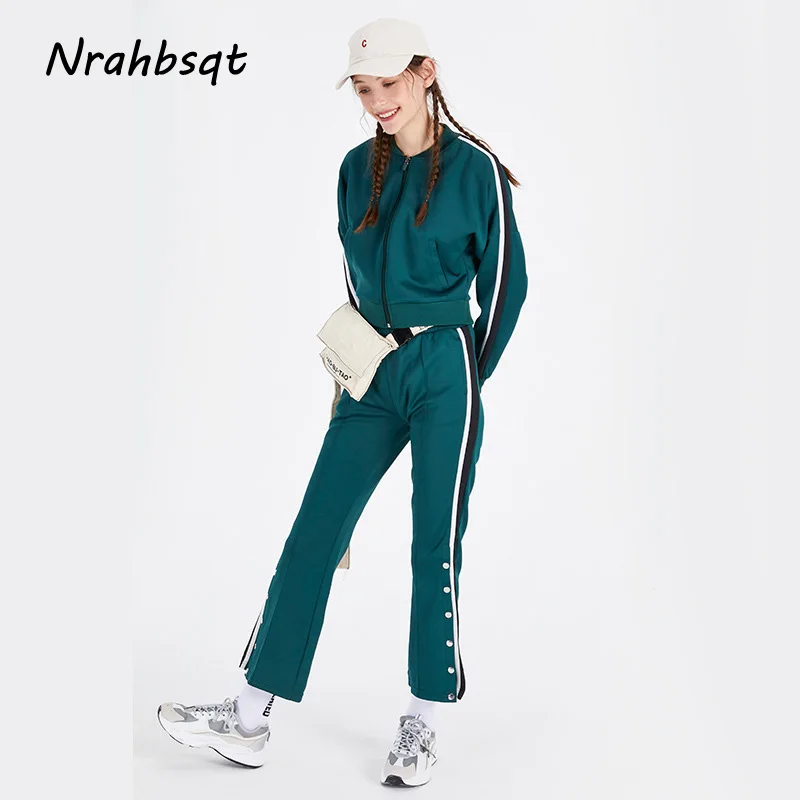 

NRAHBSQT Autumn Winter New Women Jogging Sets Retro Long Sleeve Sweatshirt And Horn Design Pants Sport Suits Femme Casual Sets