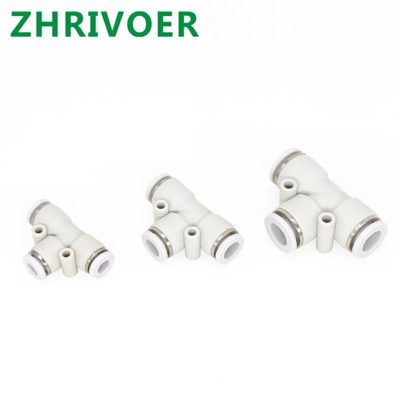 White 3 Way OD Hose Tube Push In Air Gas Fitting Quick Connector Adapters T shaped Tee Pneumatic Fittings PE 4mm to 16mm
