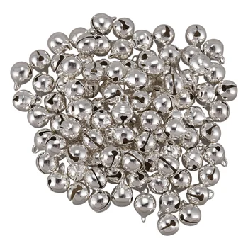 

100 Pcs Christmas Xams Tree 0.3" Dia Silver Tone Jingle Bell Beads