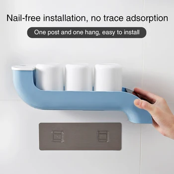

Drain Rack Toothbrush Holder Wall Mounted Home Save Space 3 Mouthwash Cups Toothpaste Storage Non Punching Adhesive Easy Install
