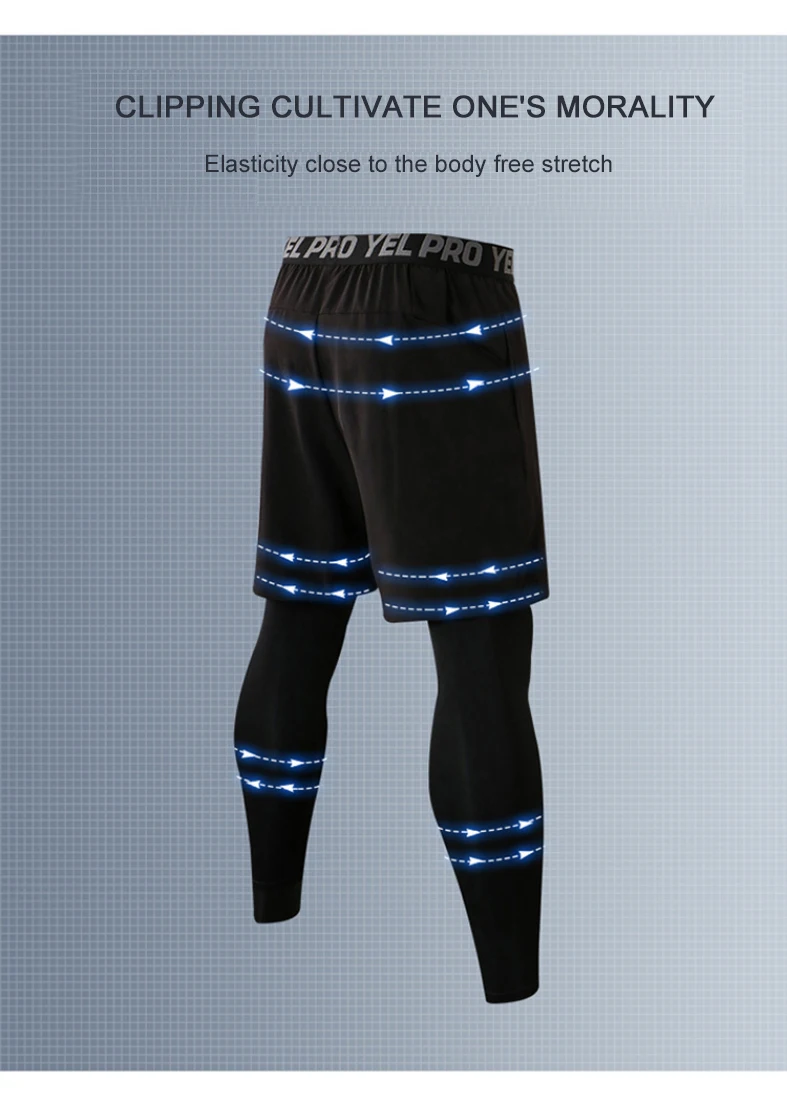 Description Picture 6 of itemMale Fashion Trousers Bottoms Mens 2 In 1 Sport Casual Pants Elastic Gym Jogging Pant Leggings Running Fitness Tights Trackpants