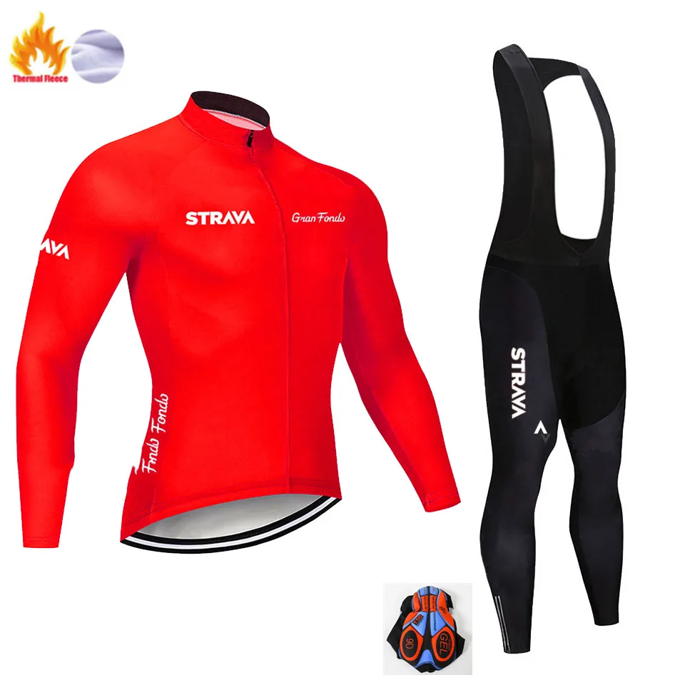 Winter Cycling suit STRAVA велосипедная майка мужская pro team зимний теплый флисовый комплект с длинным рукавом MTB велосипедная Одежда Майо Ropa Ciclismo Hombre - Цвет: Winter Cycling suit