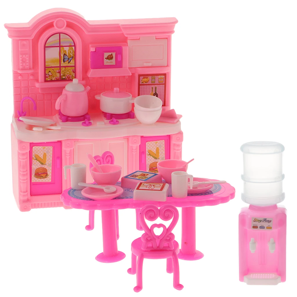 1/6 Scale Miniature Kitchen Cabinet+ Table+ Chair Dining Room Furniture For Dolls House Action Figures Accessory