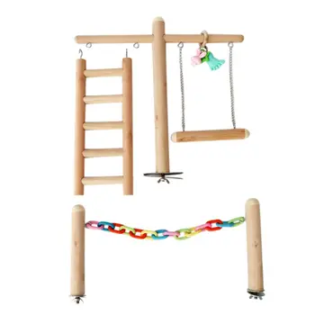 

Bird Cage Stand Play Gym Wood Perch Playground Parrot Climbing Ladder Chew Chain
