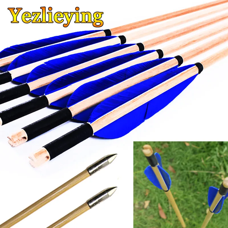

Hunting Archery 12PCS Crossbow Steel Arrowhead Wooden Arrows Wood Shafts Arrows for 25-50lbs Bows Recurve Bow