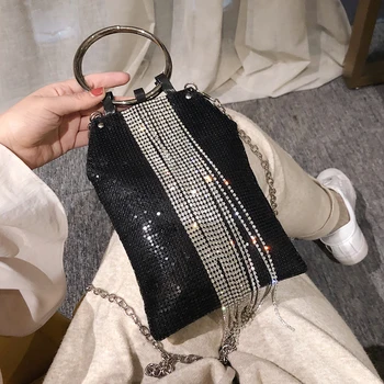 

Metal Ring Tote bag 2019 Summer New Quality Women's Designer Handbag Diamond Tassel Chain Shoulder Crossbody Bag Bolsos Mujer