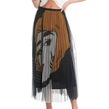 

Women's Vintage Print Ladies Casual Pleated Ankle-length Skirt Lady Fashion Skirs Female Falda Mujer Skirs Casual Hot Sale