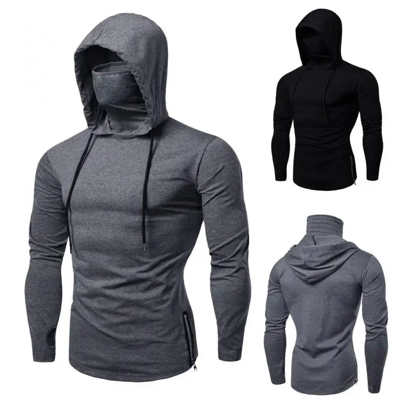 

2023 Autumn Mens Hoodie Thin Long Sleeve with Mask Sweatshirt Outdoosr Gym Casual Large Open-Forked Hooded Tops 5Xl Dropshipping