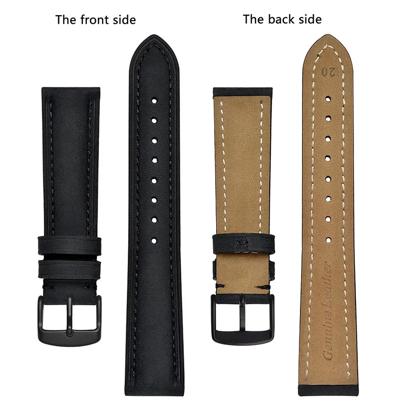 BISONSTRAP Watch Strap 14mm~24mm Retro Crazy Horse Leather Watchband with Black Buckle Replacement Band for Men and Women