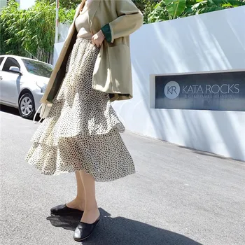 

Polka dot skirts womens Midi skirt Women layered skirts 2020 high waist summer irregular long skirt pleated beach jupe femme
