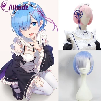 

AILIADE High Quality Short Straight Bobo With Bangs Synthetic Wig Heat Resistant Pink Blue For Daily /Party/ Costume Cosplay